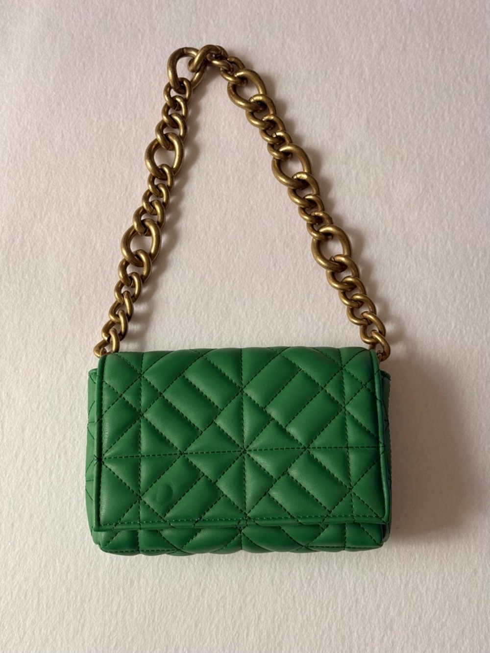 Zara Quilted Chain Strap Shoulder Bag Green - Picture 2 of 7